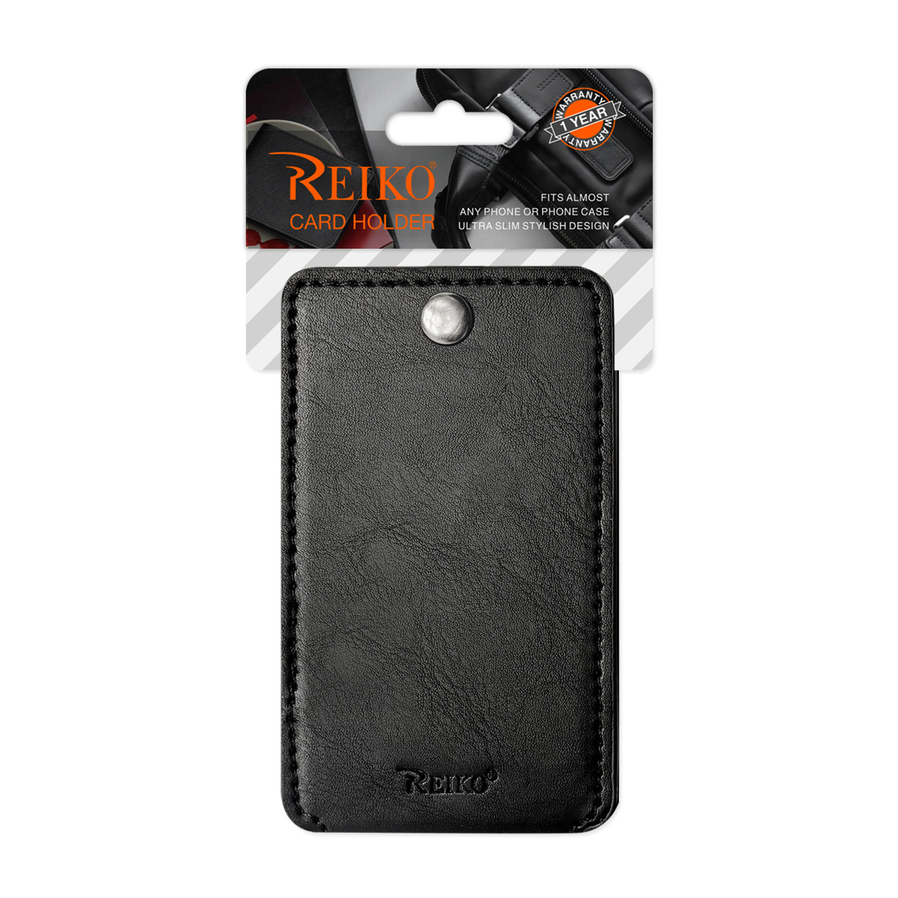 Leather Adhesive Foldable Pocket Card Holder with Two Slots In Black SKU:HLD18-UNI01BK